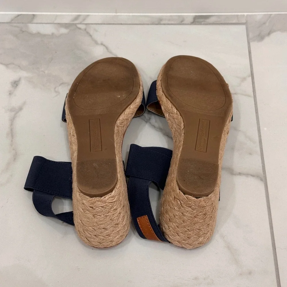 Tommy Bahama Sakura Wedge Espadrilles Heel Sandals Navy Blue Vacation Boho 9.5 M